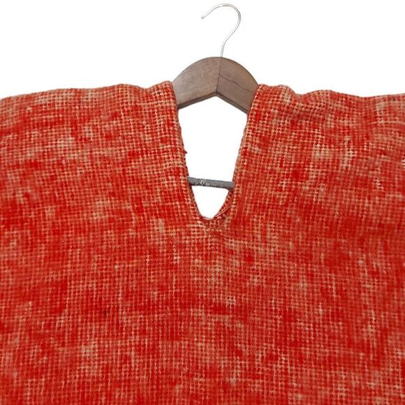 Wool Poncho One Size Red Beige Kids Knitted Fringed - Picture 5 of 8